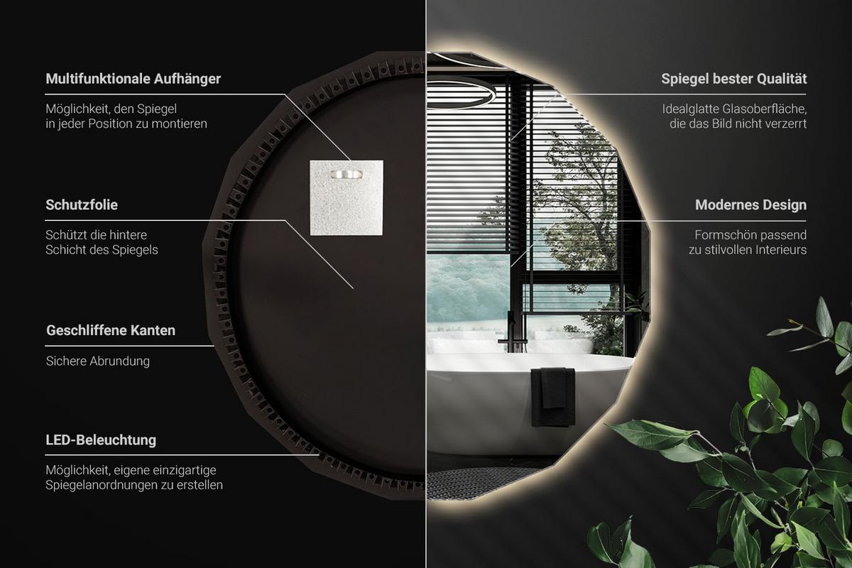 LED-SPIEGEL 60 cm x 60 cm Asymmetrische Form Warmweiß 3000 K - Champagner, Glas (60/60/0.4cm) - Wallfluent