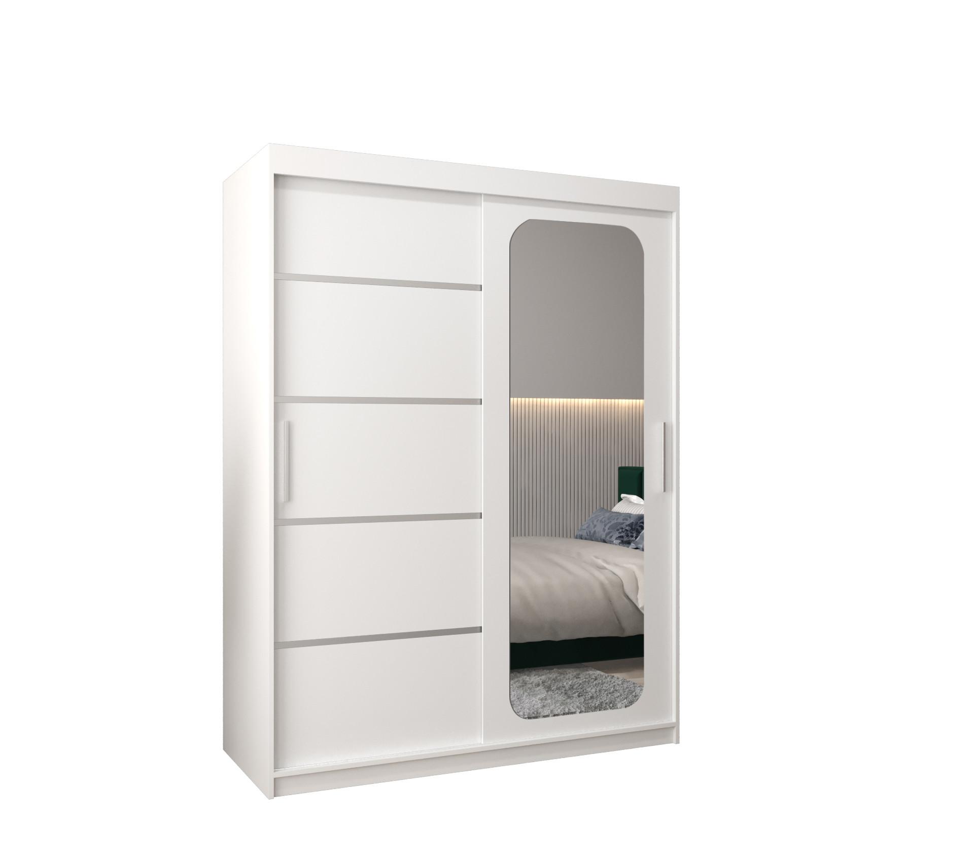 SCHWEBETÜRENSCHRANK 200/150/62 2-türig - Silberfarben/Weiß, Holz/Kunststoff (150/200/62cm) - MÖBEL KRYSPOL