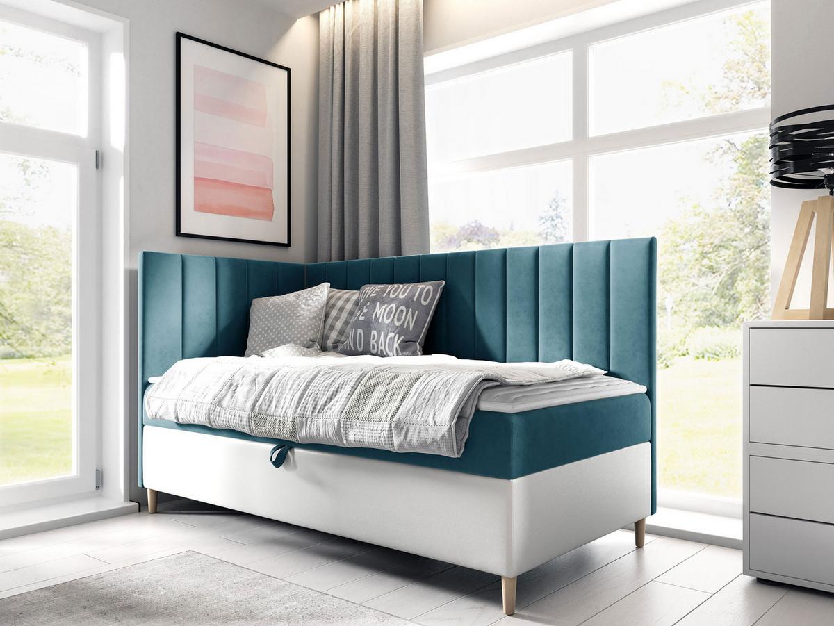 BOXBETT Maja Junior 3, Seite zum Öffnen des Bettkastens: Links - H3 - Türkis/Weiß, Holz (80/200cm) - MIRJAN24