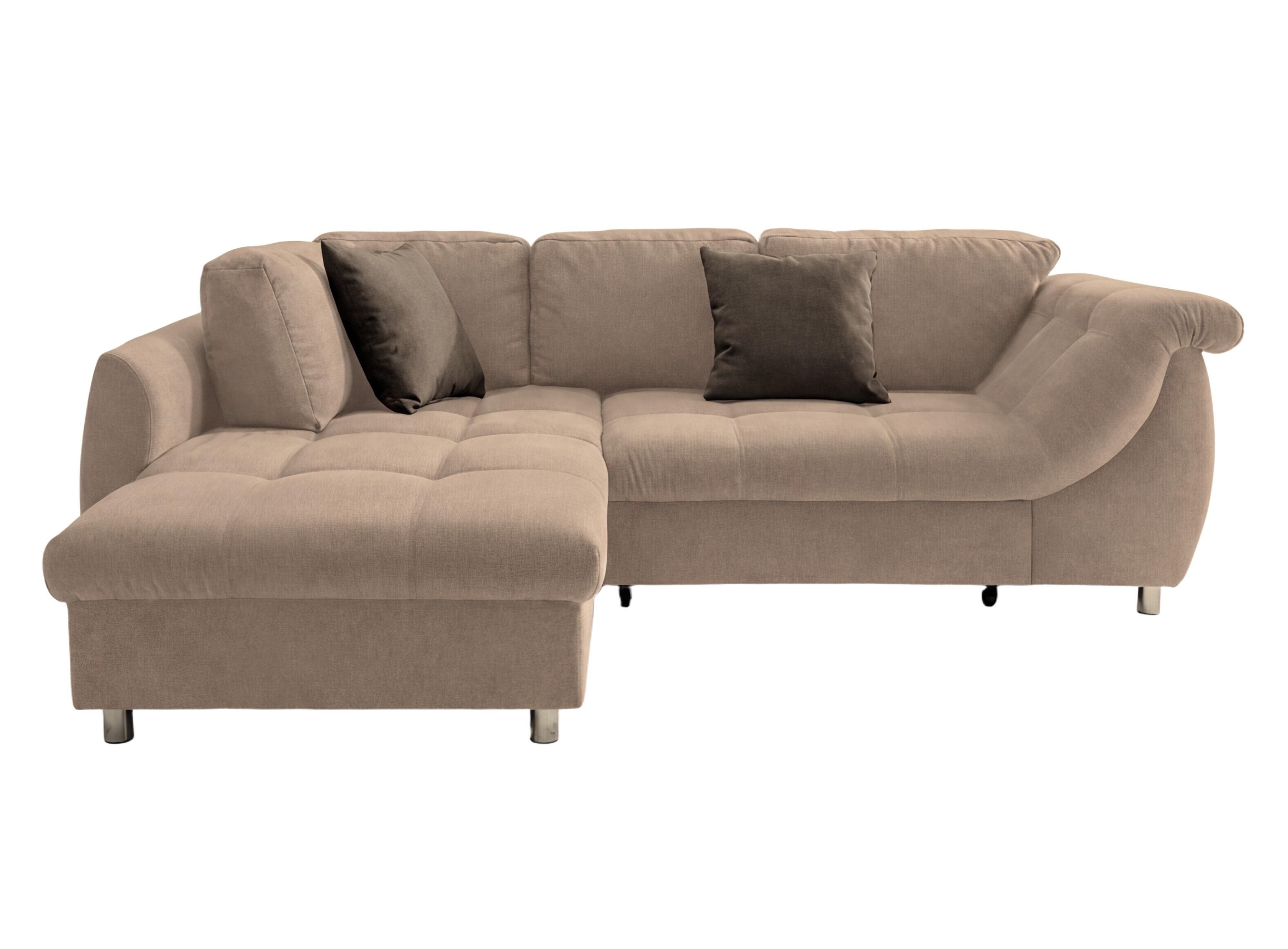 ECKSOFA mit Schlaffunktion, Bettkasten, Wellenunterfederung, Ottomane links B250/T190/H84 cm, Liegefl. 179x190 cm, Mikrofaser Hellbraun / 17010 - Hellbraun/Chromfarben, Textil/Metall (250/190cm) - luma-home