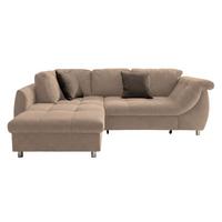 ECKSOFA mit Schlaffunktion, Wellenunterfederung, Ottomane links B250/T190/H84 cm, Liegefl. 179x190 cm, Mikrofaser Hellbraun / 17012 - Hellbraun/Chromfarben, Textil/Metall (250/190cm) - luma-home