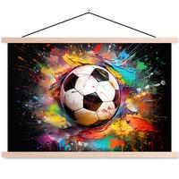 POSTER MIT MAGNETLEISTEN Fußball - Farbe - Farben - Schwarz - Weiß Magnetleiste 120x80 cm - Weiß, Textil (120/80/0.15cm) - MuchoWow