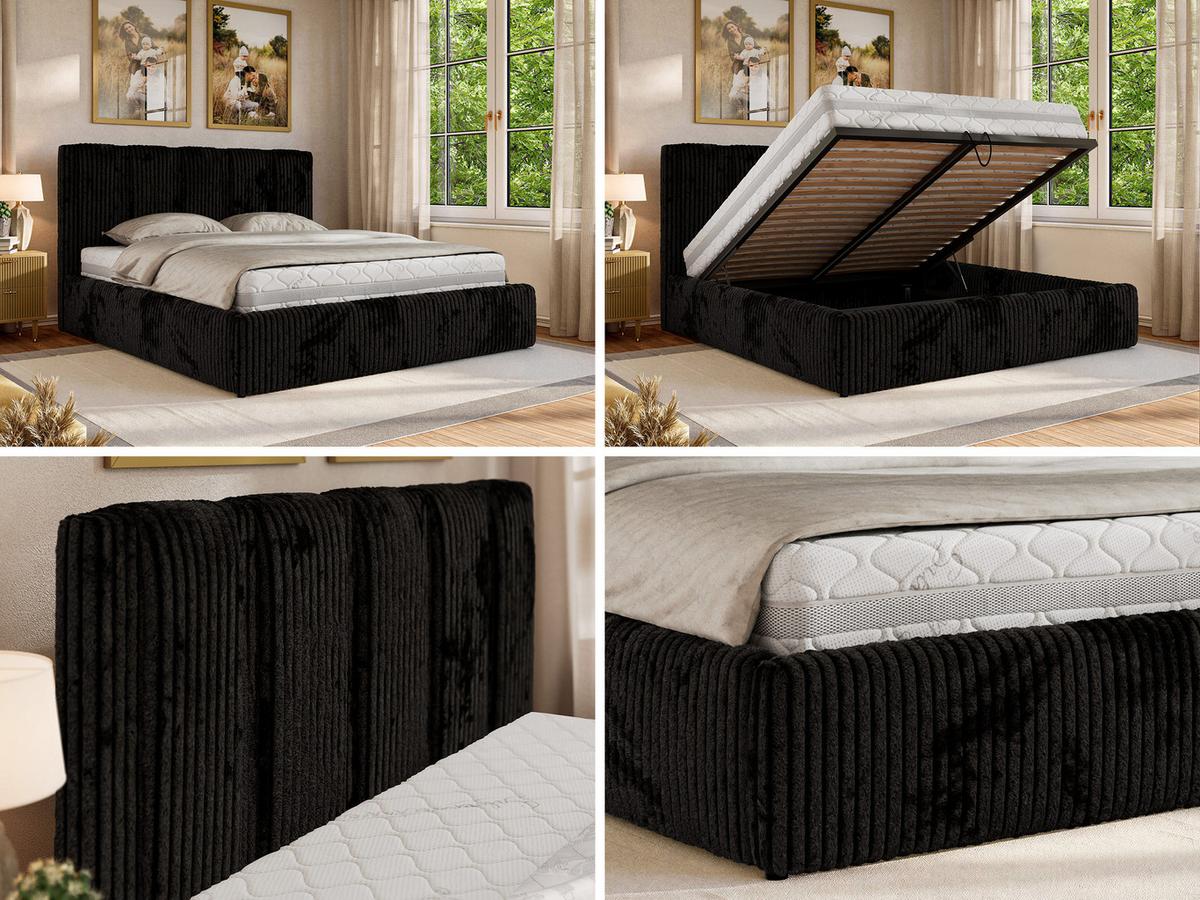 POLSTERBETT SAVINO CLASSIC 180/200 - Schwarz Cord - Multipocket-Matratze - Schwarz, Textil (180/200cm) - MKS