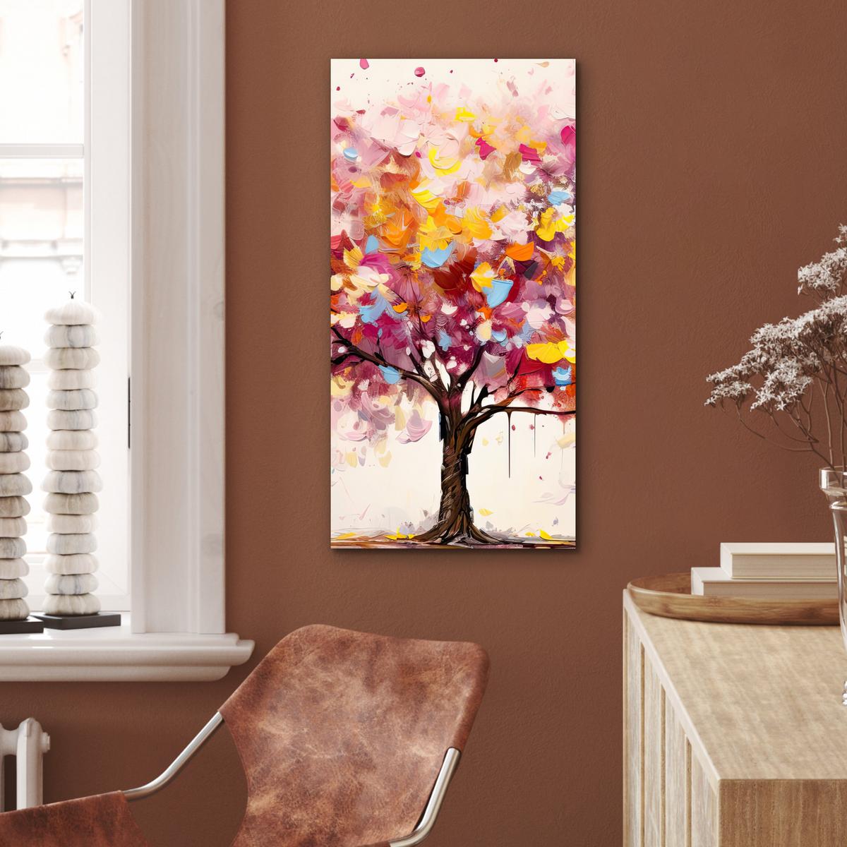 METALLBILD Aquarell - Baum - Kunst - Abstrakt 40x80 cm - Multicolor, Metall (40/80cm) - MuchoWow