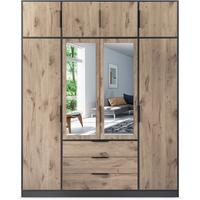 DREHTÜRENSCHRANK Livo mit 4 Türen und 3 Schubladen, mit Schrankaufsatz, eiche Viking+Schwarz, 200 cm - Eichefarben/Schwarz, Holzwerkstoff (200/245/57cm) - Beautysofa