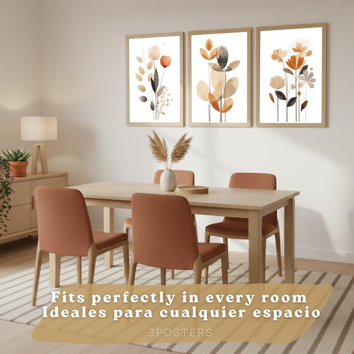 POSTER 3er-Set Wandbilder Orange Blumen modern Wohnzimmer Deko, Schlafzimmer, Küche, Badezimmer Rahmenlos A3 - Klar, Papier (29.7/1/42cm) - Nacnic