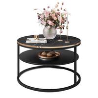 COREIL MARMUR runder Couchtisch mit Ablage Schwarz / Schwarz Grigia pietra - Schwarz, Holzwerkstoff (70/70/49cm) - Lookway