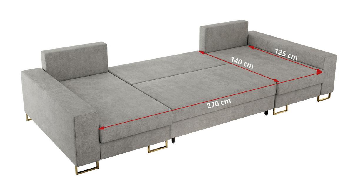 WOHNLANDSCHAFT DORIAN U Struktur Hellgrau - Goldfarben/Hellgrau, Textil/Metall (312/85/138cm) - MKS