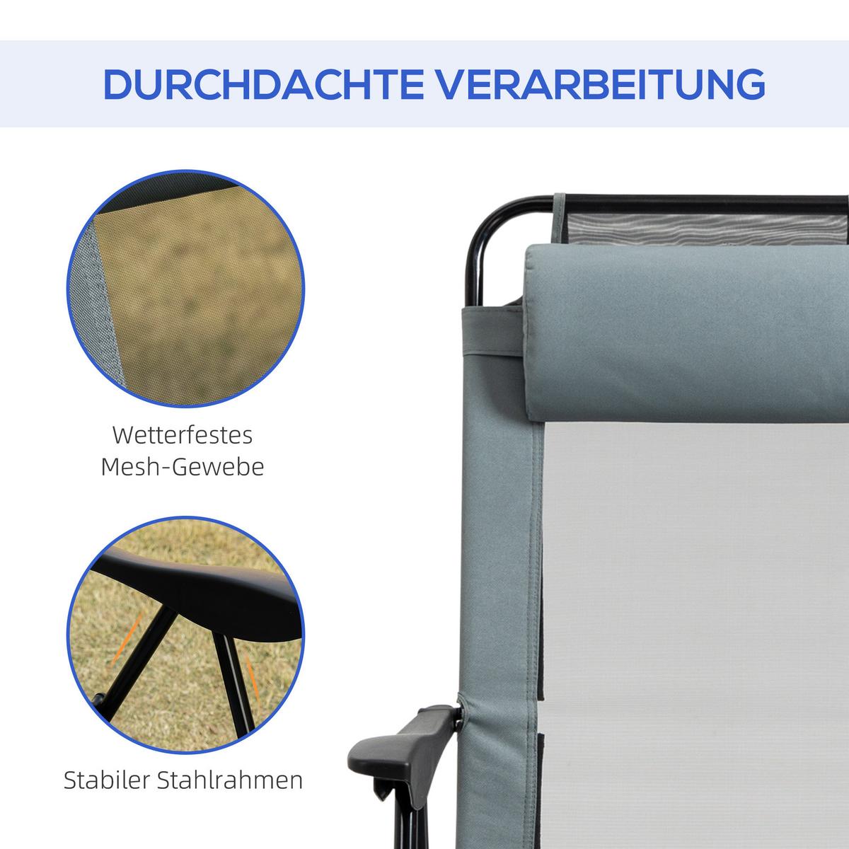 KLAPPSTUHL mit verstellbarer Rückenlehne Armlehne, 2er-Set, Stahl, Oxford, Grau - Grau, Metall (70/109/62cm) - Outsunny
