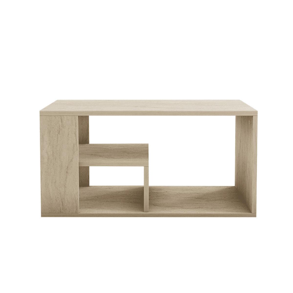 COUCHTISCH mit regalböden, travertin-dekor - eros 80/40/50 cm - Beige, Holzwerkstoff (56/40/50cm) - Calicosy