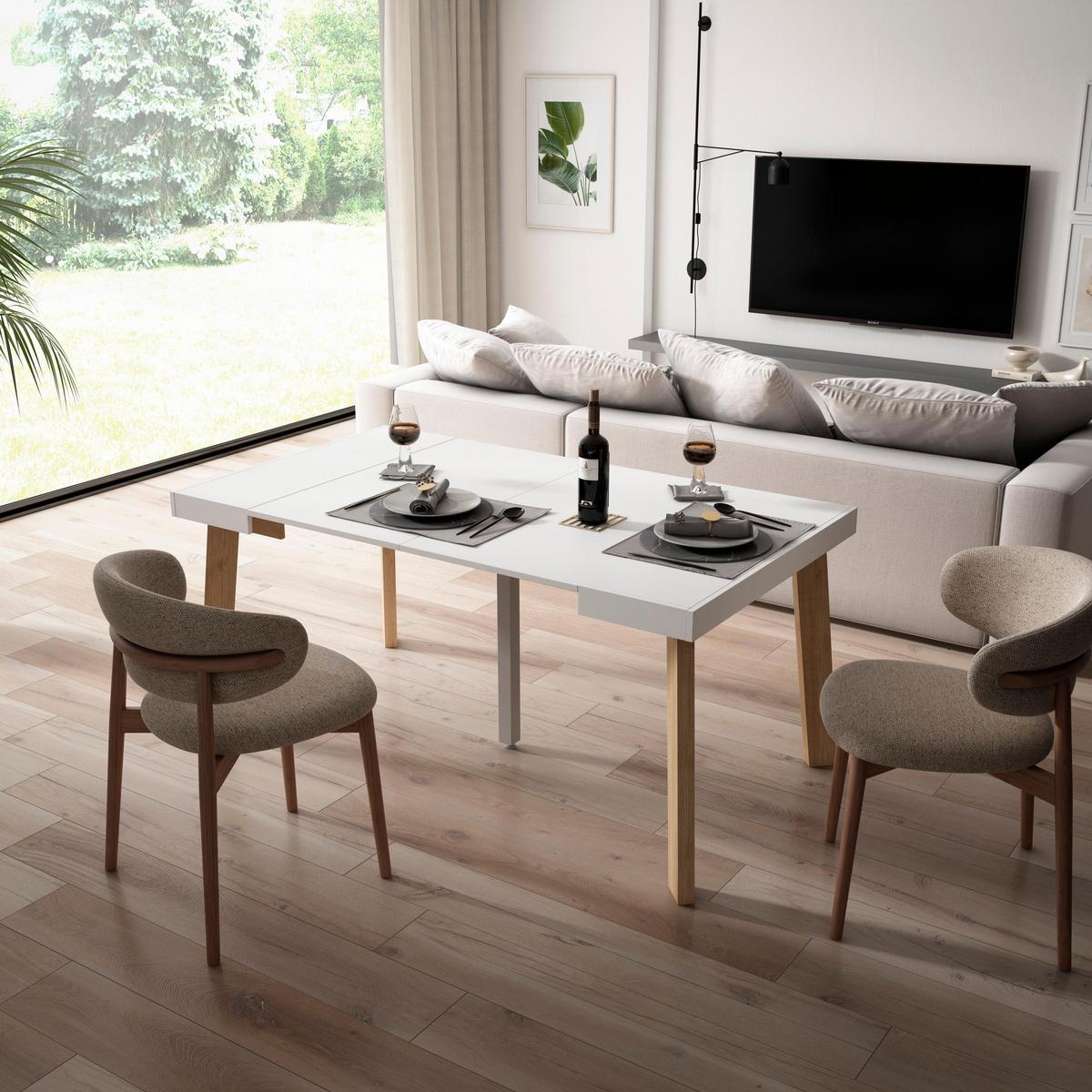 KONSOLENTISCH ausziehbar 58 bis 160cm, für 8 Gäste, weiß, 90/58/73cm - Weiß, Holzwerkstoff (90/160/73cm) - Skraut Home