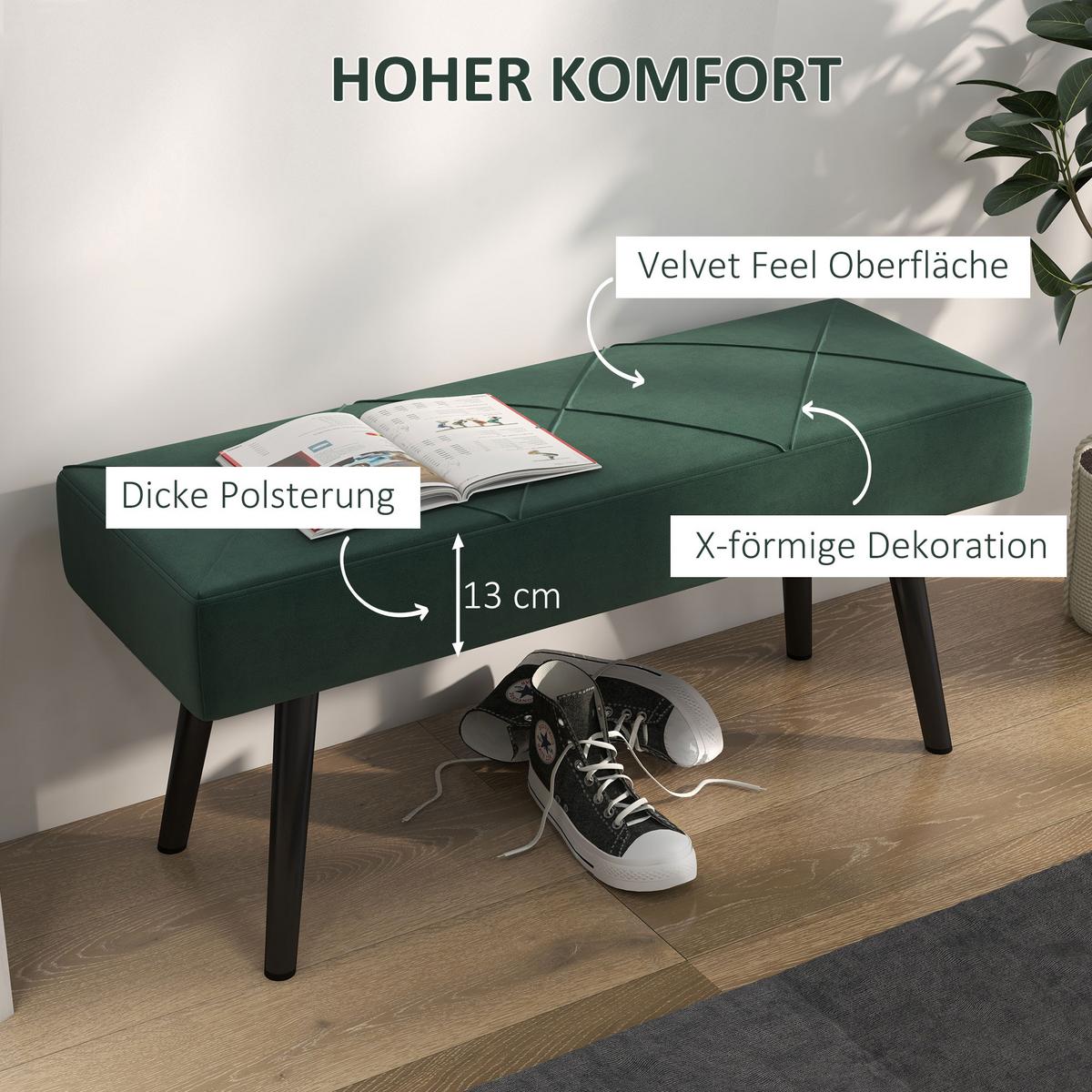 BETTBANK mit X-Muster, bis 120 kg Belastbar, für Schlafzimmer, Grün - Grün, Kunststoff (36/45/100cm) - HOMCOM