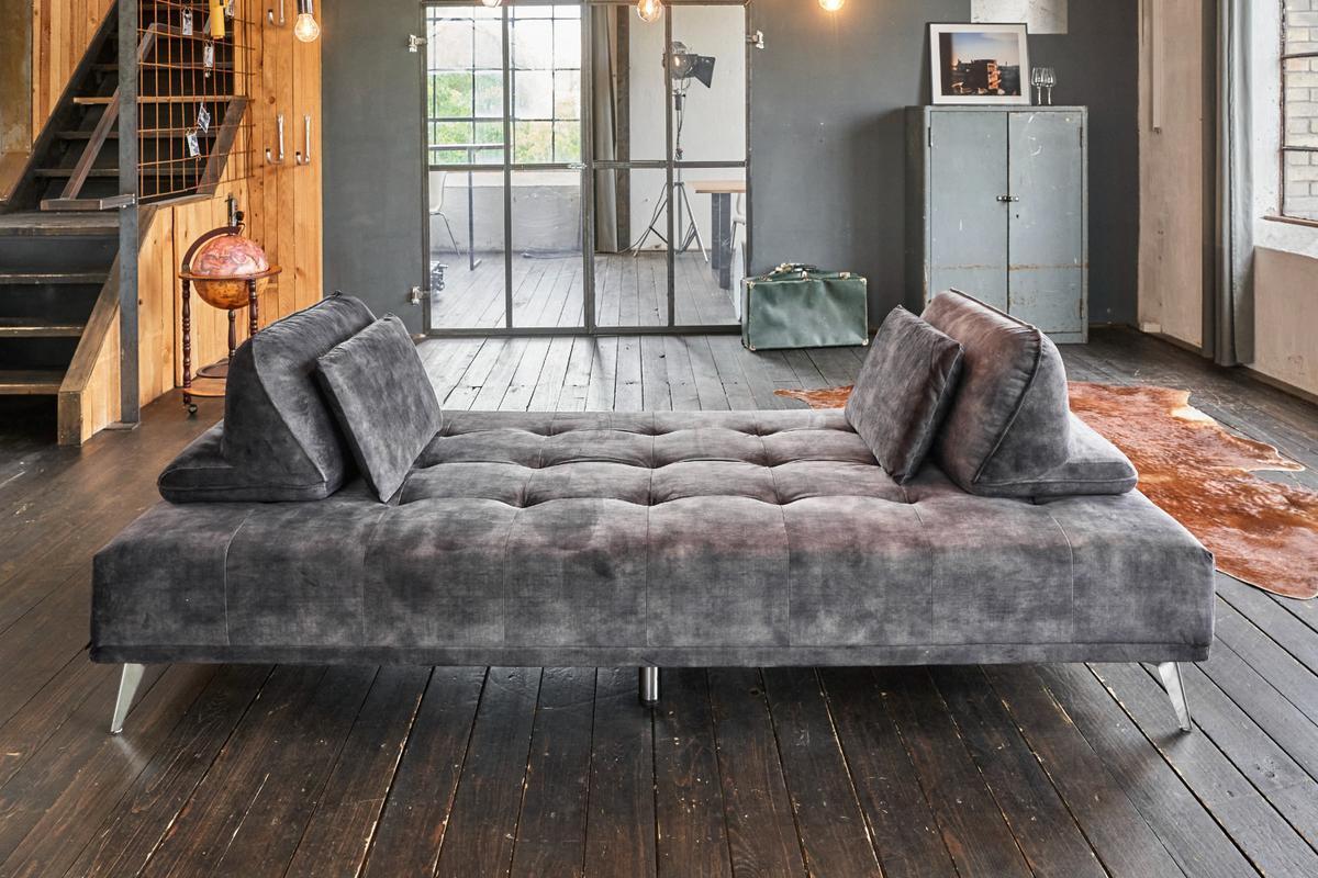 SOFA MIT HOCKER WIOLO Anthrazit Velvet - Anthrazit/Silberfarben, Textil/Metall (240/80/110cm) - KAWOLA
