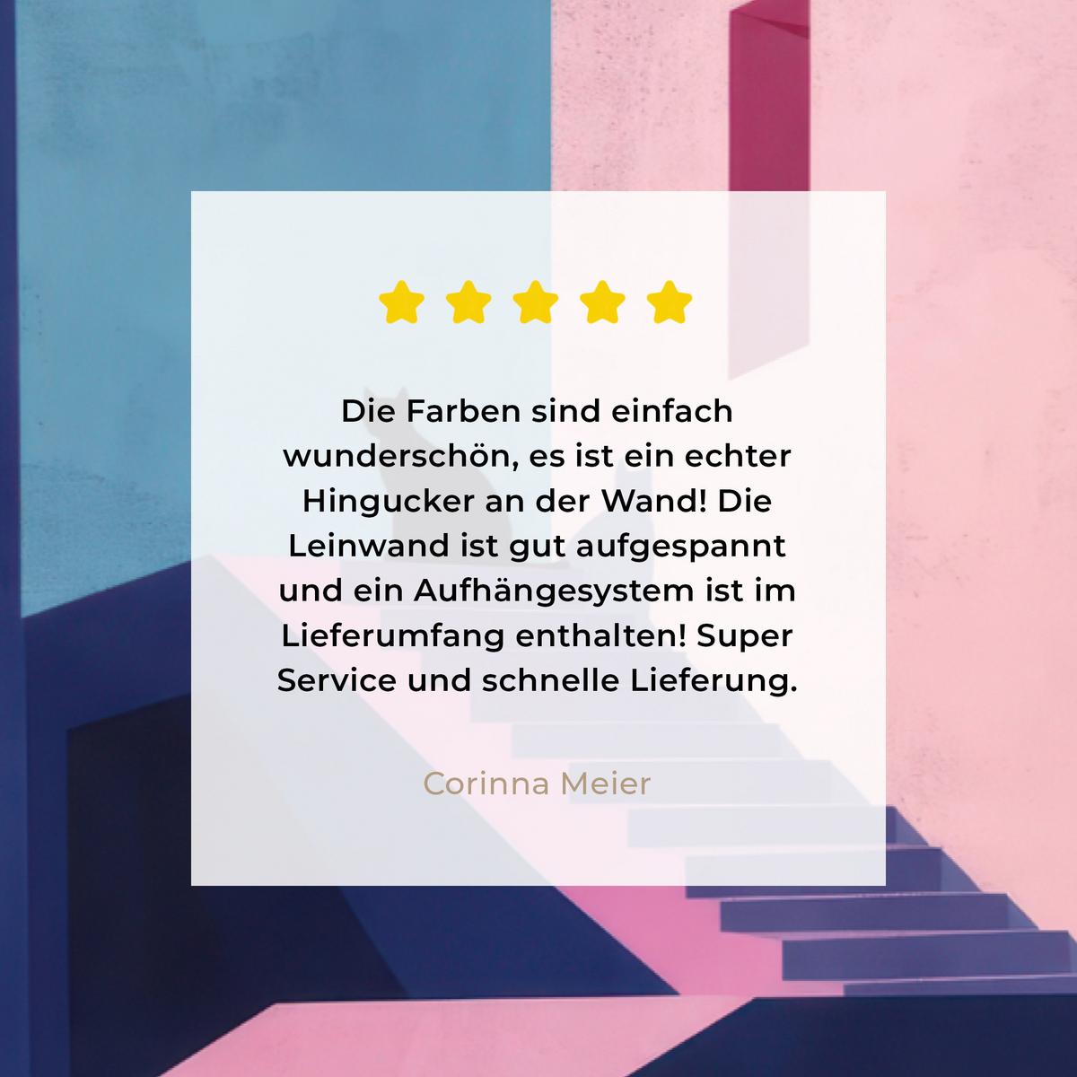 LEINWANDBILD Katze - Treppe - Gebäude - Schattenkontraste Wanddeko 90x60 cm - Dunkelblau, Textil (90/60cm) - MuchoWow