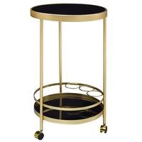 SERVIERWAGEN – Gold, Ø 45 cm, Schwarzglas, 2 Ebenen, auf Rollen - Goldfarben, Glas/Metall (45/76/45cm) - KADIMA DESIGN