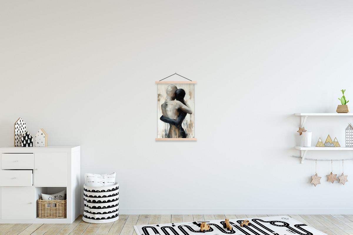POSTER MIT MAGNETLEISTEN Abstrakt - Liebe - Schwarz und weiß - Modern Deko Wohnzimmer 40x60 cm - Schwarz, Textil (40/60/0.15cm) - MuchoWow