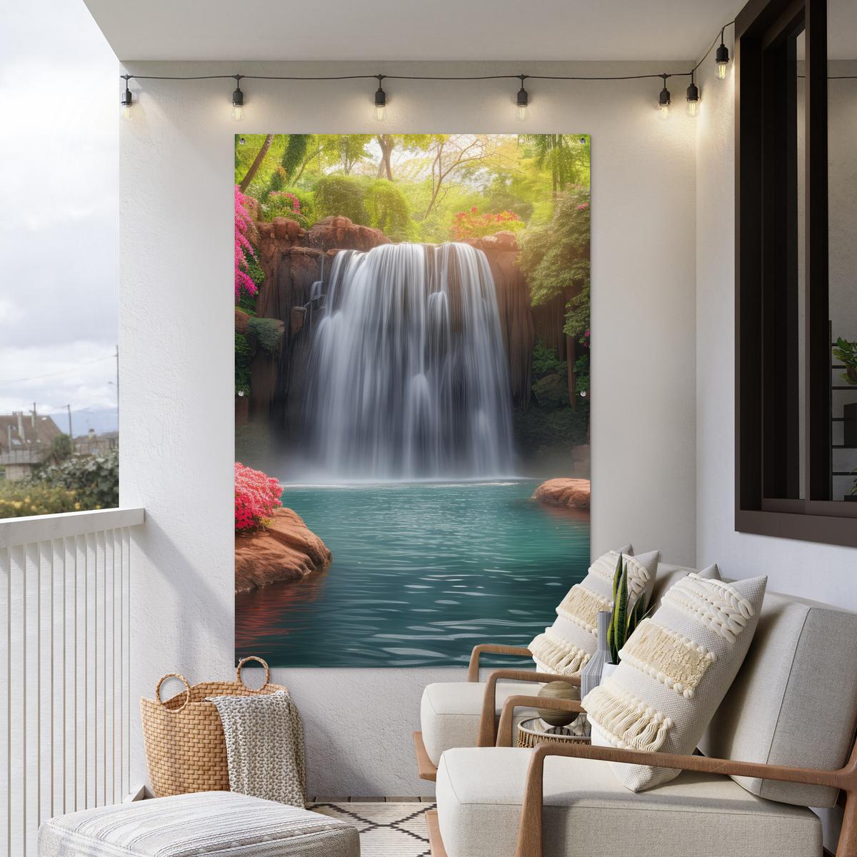 GARTENPOSTER Wasserfall - Natur - Pflanzen - Dschungel - Wasser Bild 120x180 cm - Grün, Kunststoff (120/180/0.2cm) - OnlyWow