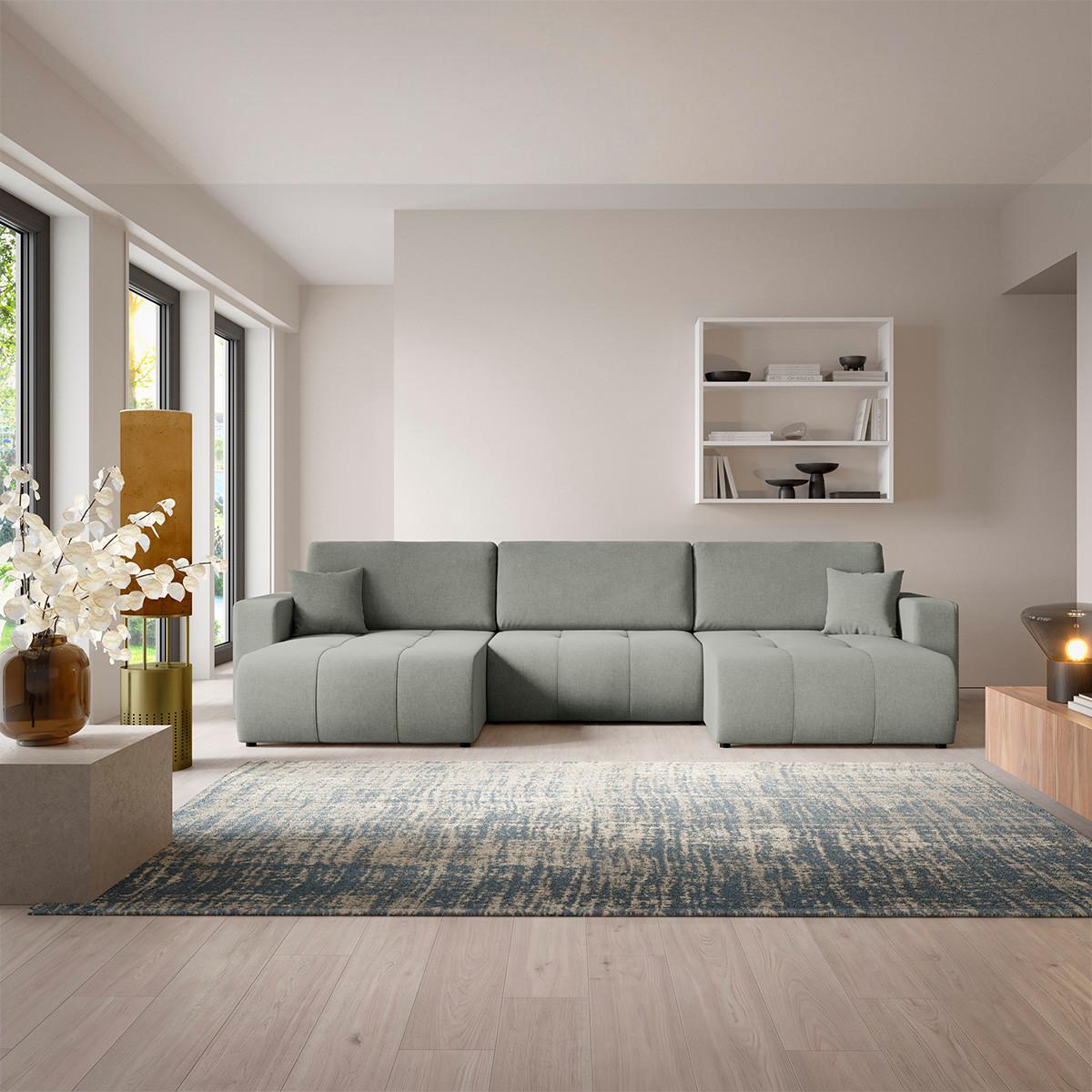 PANORAMASOFA Giulia 5 Sitzplätze Grau - Grau, Holz (344/82/149cm) - Petits-meubles