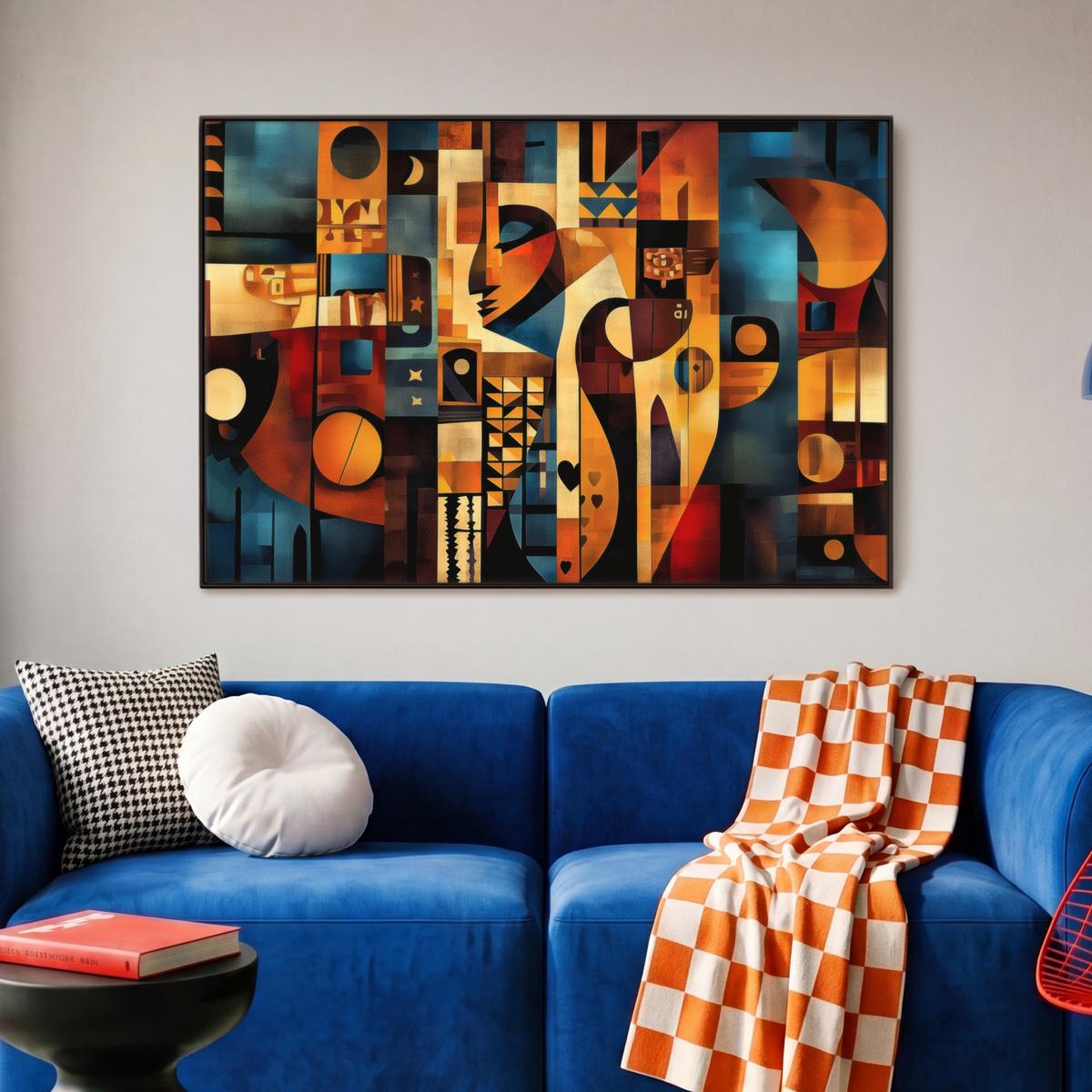 LEINWAND Bilder mit Rahmen - Figuren - Abstrakt - Symbole - 90x60 - Terracotta, Textil (90/60cm) - MuchoWow