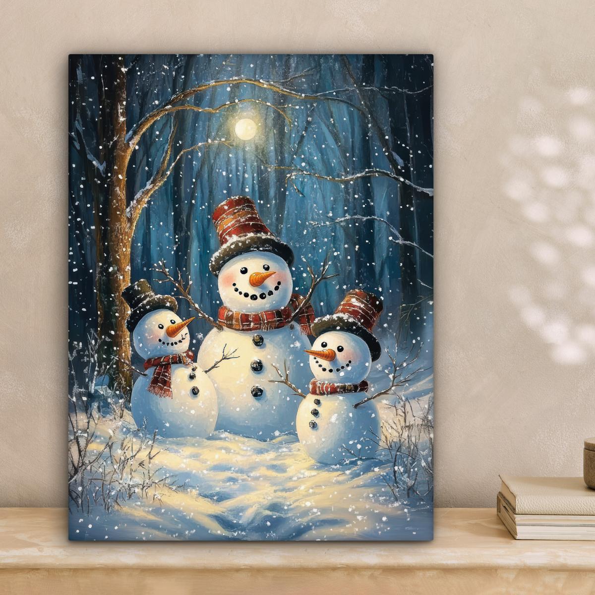 LEINWANDBILD Schneemann - Schnee - Winter - Wald Room Decor 30x40 cm - Hellblau, Textil (30/40cm) - MuchoWow