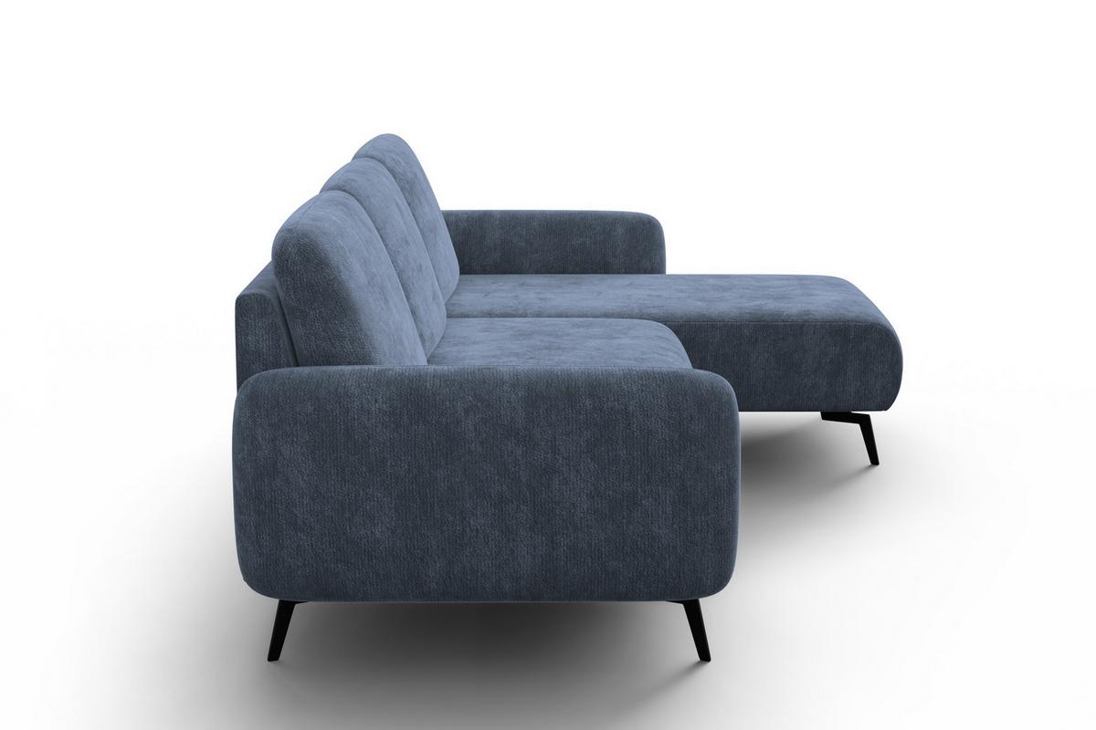 ECKSOFA FEBE 4-Sitzer RECHTS, marineblauer Chenille-Stoff - Blau/Schwarz, Holz/Textil (264/157cm) - Wozimo