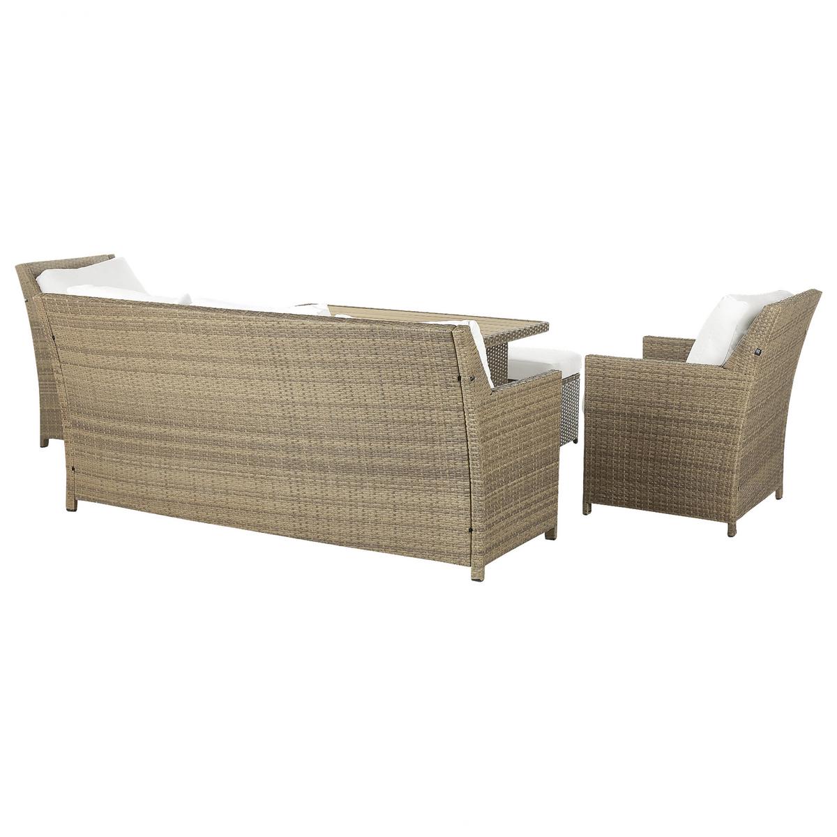 LOUNGE SET 5-Sitzer Rattan Auflagen weiß Fonti - Weiß/Braun, Kunststoff - Beliani
