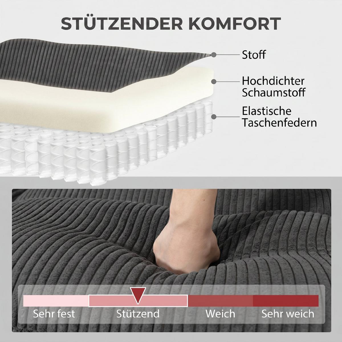 ECKSOFA Polyester Dunkelgrau - Dunkelgrau/Schwarz, Kunststoff/Textil (224/292cm) - HOMCOM