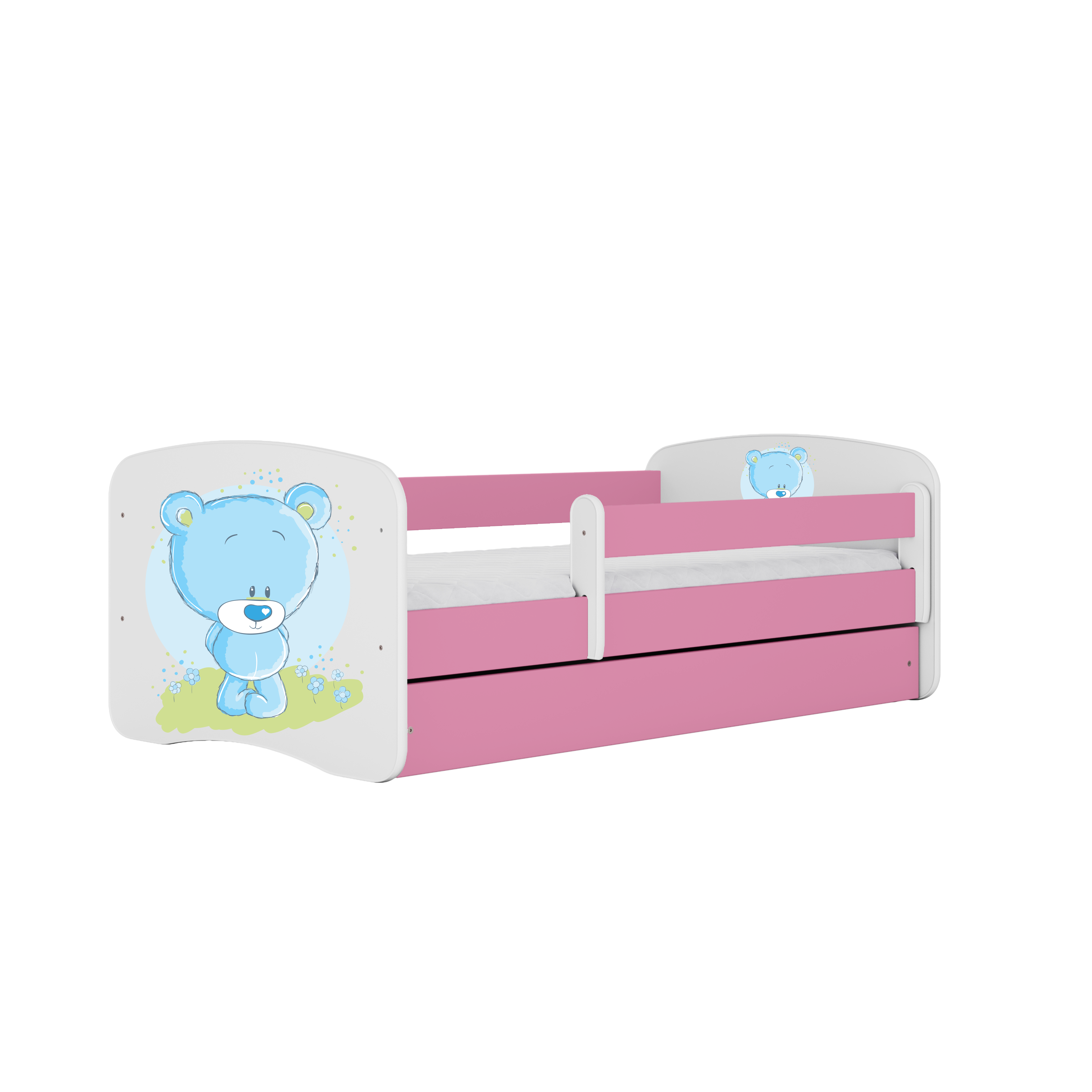 KINDERBETT blauer Teddybär Blumen mit Schublade und Matratze 140/70 - Rosa, Holzwerkstoff (70/140cm) - RAUMHIRSCH FURNITURE