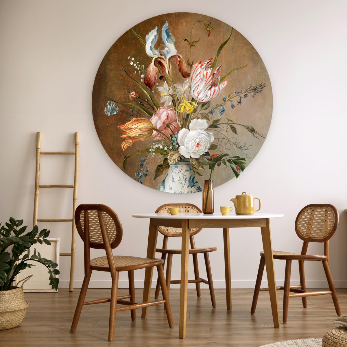 WANDBILD Stilleben mit Blumen - Balthasar van der Ast - Malerei Room Decor 140x140 cm - Sandfarben, Kunststoff (140/140cm) - MuchoWow