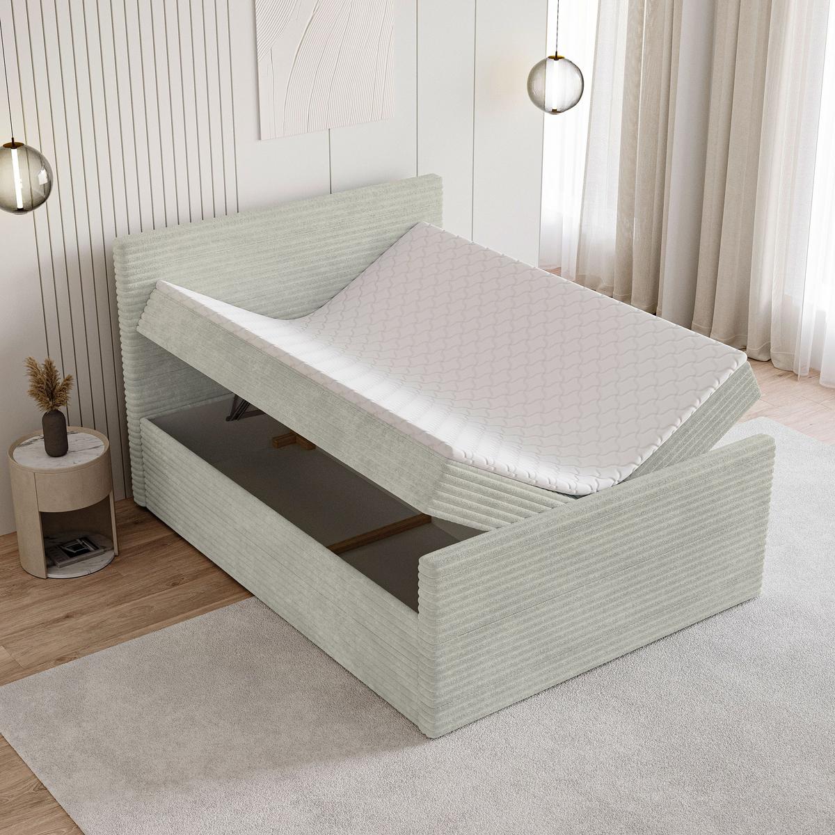BOXBETT NOLEN 140x200 cm mit Matratze und Topper - Hellgrau - Hellgrau, Holz (140/200cm) - MASSENO