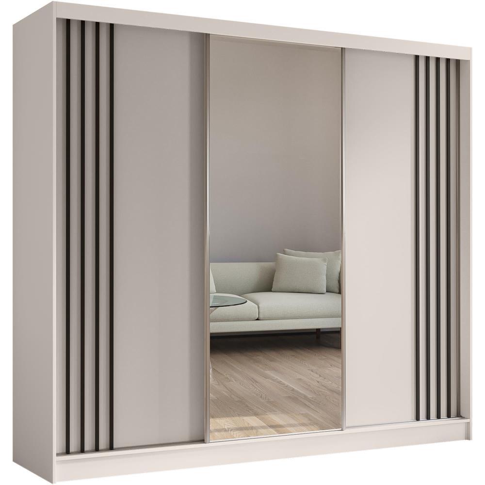 SCHWEBETÜRENSCHRANK Nela II 240/216/61 kaschmir+schwarz mit Schubladen - Kaschmir/Schwarz, Holzwerkstoff (240/216/61cm) - Beautysofa