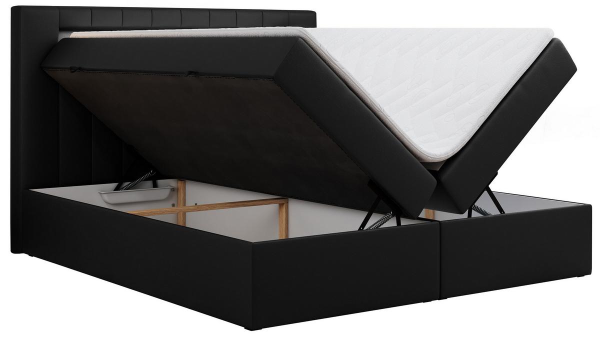 BOXBETT GOLD-5 LED 160/200 Schwarz Kunstleder - H3 - Schwarz, Holz/Textil (160/200cm) - MKS