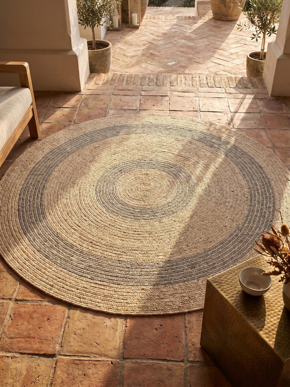 OUTDOORTEPPICH KAUNS, im Vintage-Stil, Schwarz, Ø 200 cm - Beige, Textil (200/200cm) - KADIMA DESIGN