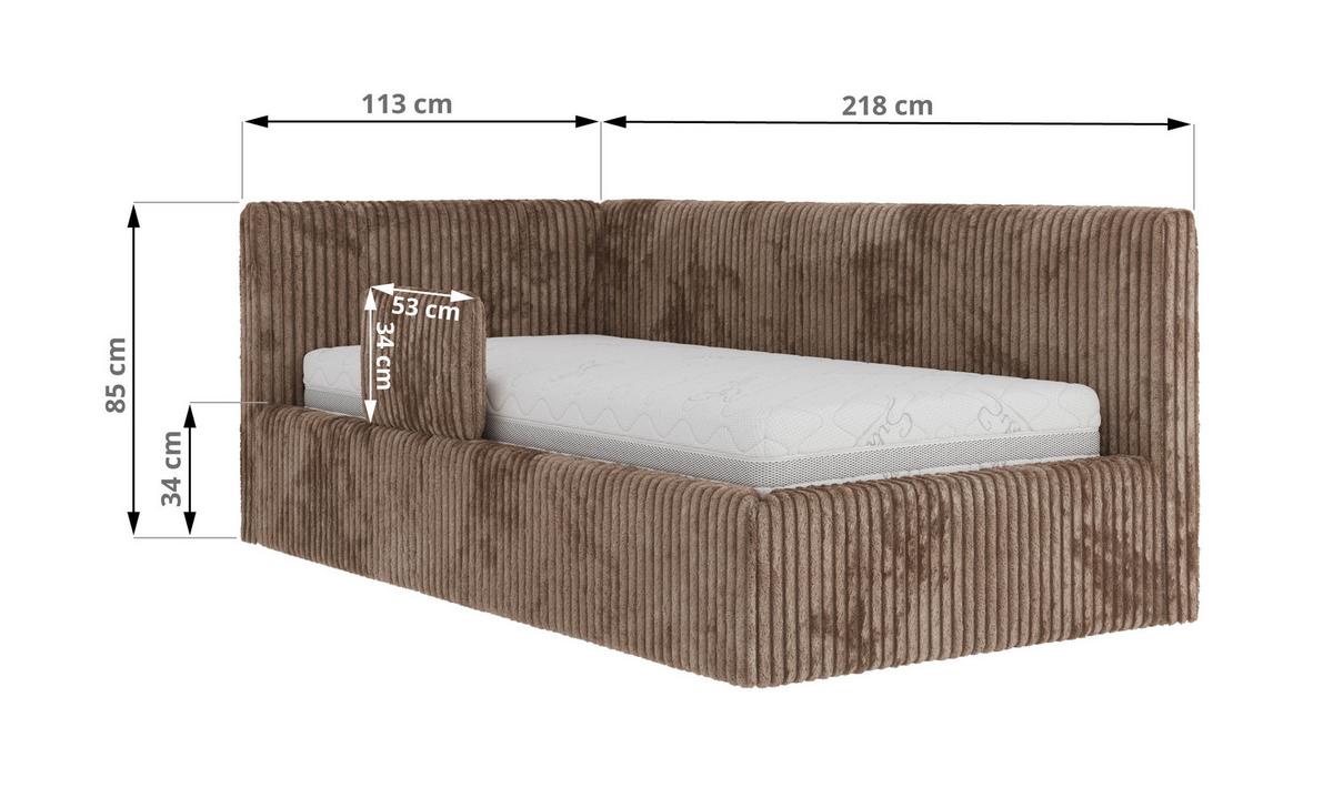 POLSTERBETT TILVO ALTA 90/200 - Braun Cord - Taschenfederkernmatratze - Rechts - Braun, Textil (200/90cm) - MKS