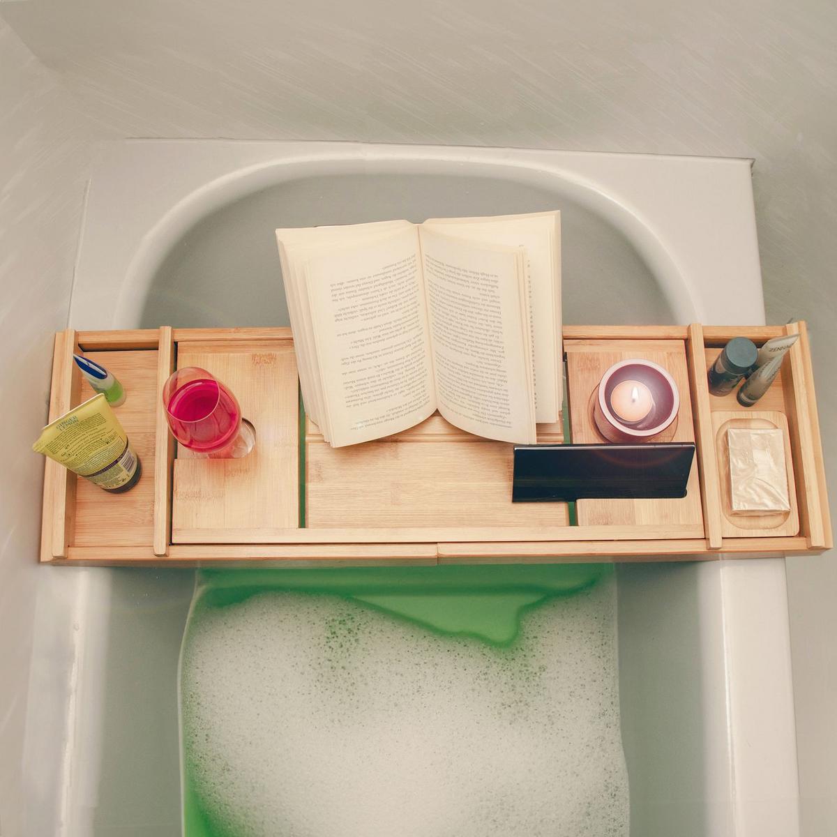 BADEWANNENTABLET mit Seifenschale - Braun, Naturmaterialen (23/4.5/75cm) - Intirilife