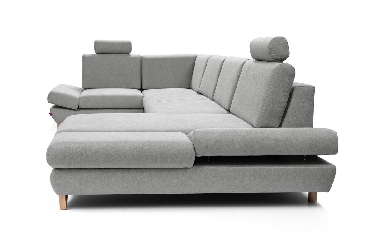 WOHNLANDSCHAFT CASA IV L-S Grau Plüsch-Stoff mit Schlaffunktion - Grau, Holz (344/100/199cm) - MASSENO