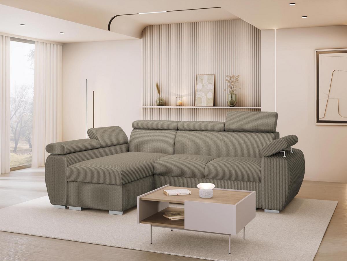 ECKSOFA Boston Mini Premium Cord 2RLC, Seite: Links LC+2R - Chromfarben/Naturfarben, Holz/Textil (255/170cm) - MIRJAN24