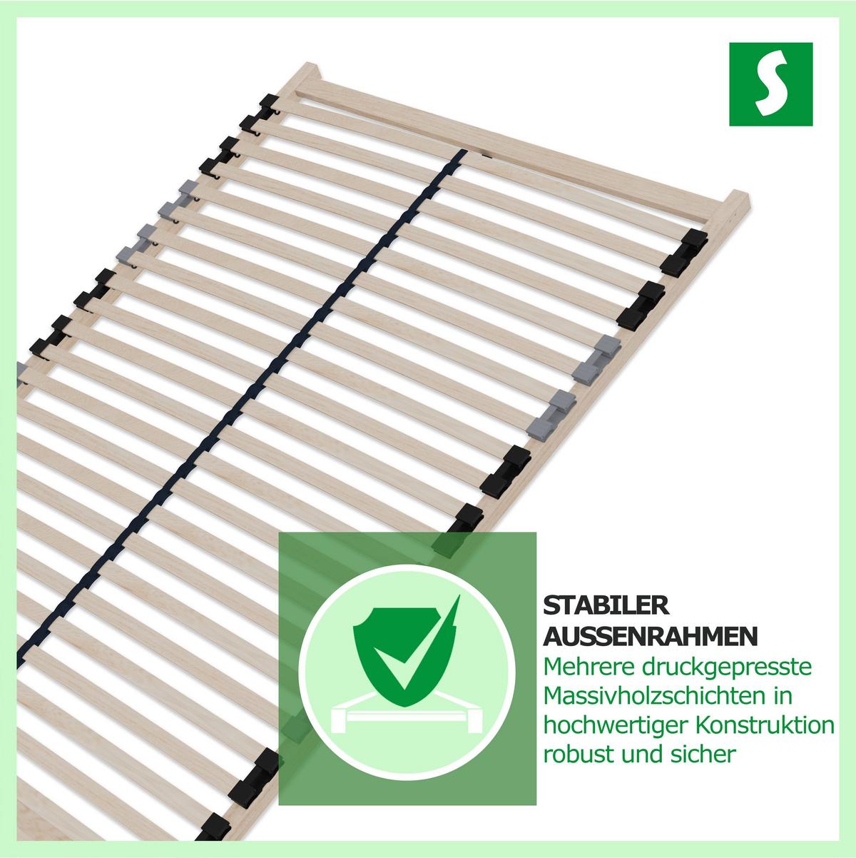 LATTENROST DreamBase – 90/200 cm, 7 Zonen - Eschefarben, Holz/Metall (90/200cm) - Schlaftroll