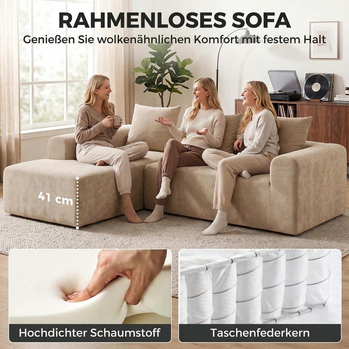 ECKSOFA Polyester Beige - Beige, Textil (178/242cm) - HOMCOM