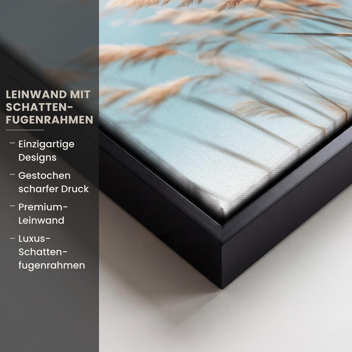 LEINWAND Bilder mit Rahmen - Ziergras - Wind - Hellbraun - 20x30 - Hellblau, Textil (20/30cm) - MuchoWow