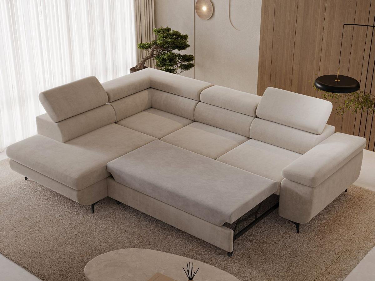 ECKSOFA Argon Beige Links - Beige/Schwarz, Holz/Textil (255/190cm) - Graingold