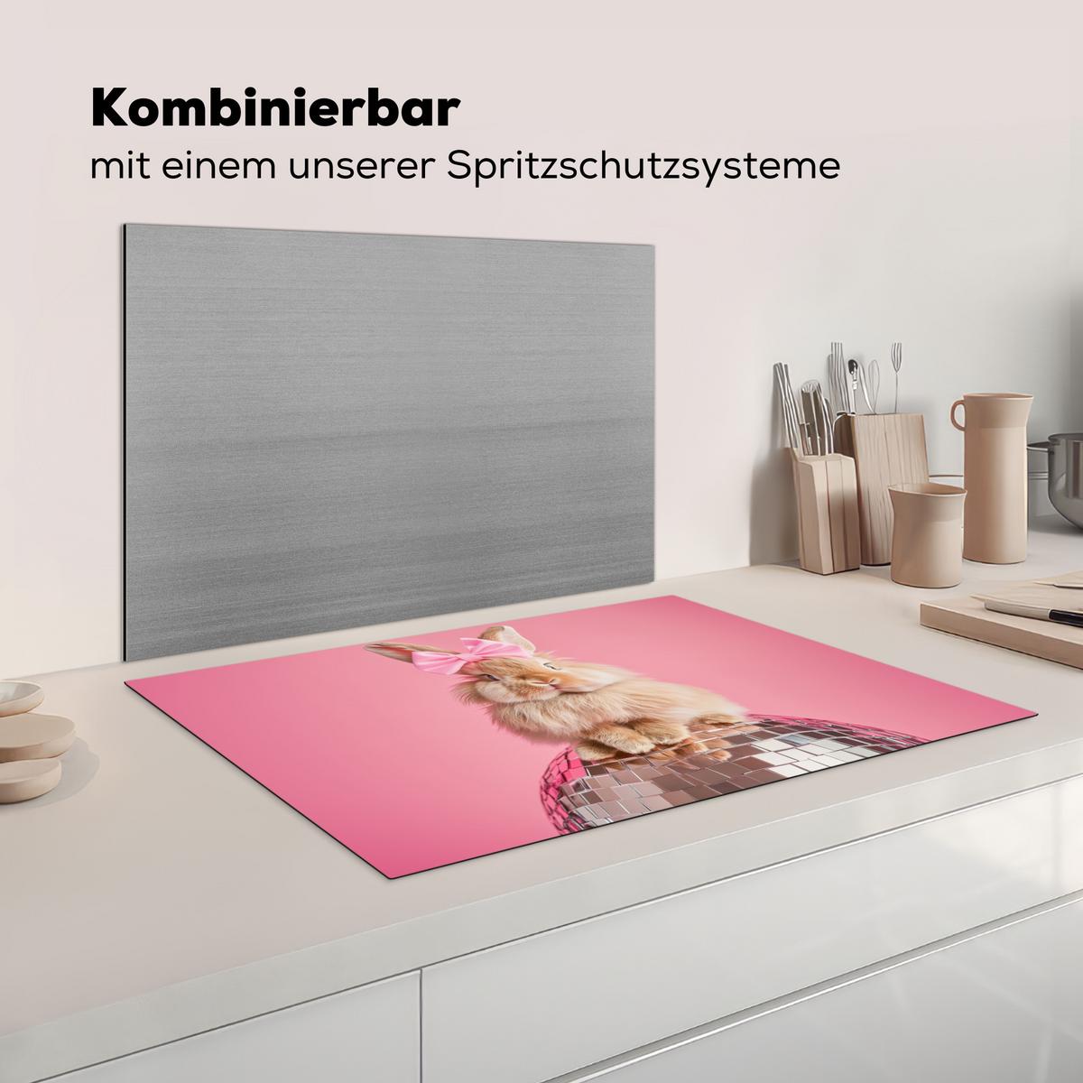 HERDABDECKPLATTE Schleife - Discoball - Kaninchen Ceranfeldabdeckung 80x52 cm - Pink, Kunststoff (80/52/0.2cm) - MuchoWow