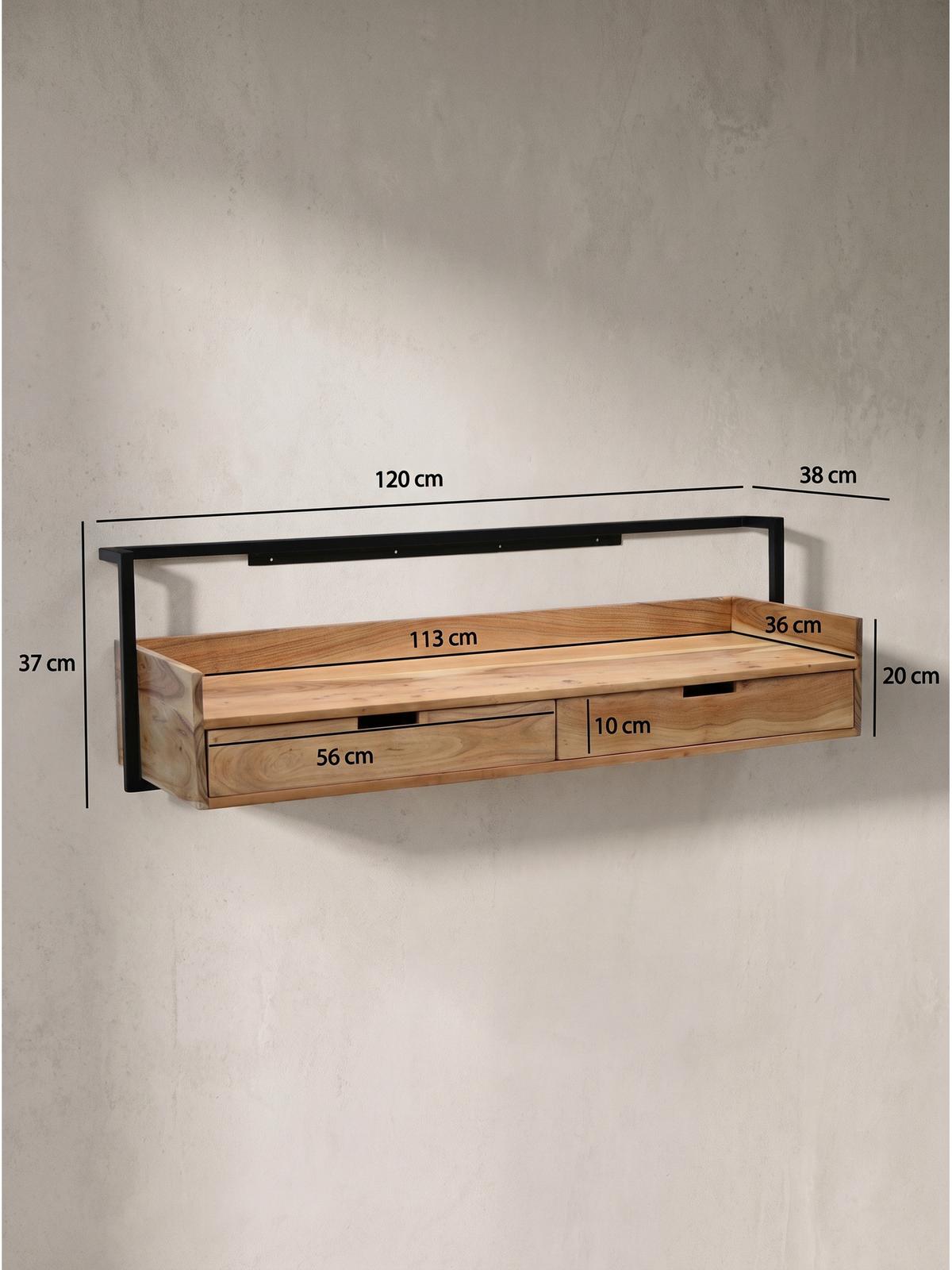 SCHREIBTISCH MURES, Akazie Massivholz, Akazie-Schwarz, 120 x 38 x 37 cm - Schwarz/Akaziefarben, Holz/Metall (38/120/37cm) - KADIMA DESIGN