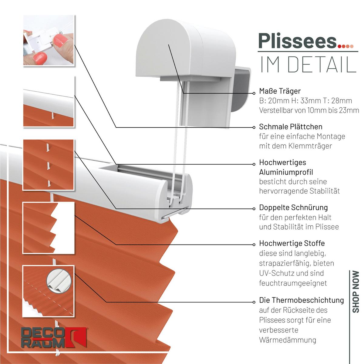 PLISSEE Thermo Basic 75 x 150cm Klemmfix ohne Bohren - Orange, Textil (75/150/150cm) - Deco-Raum