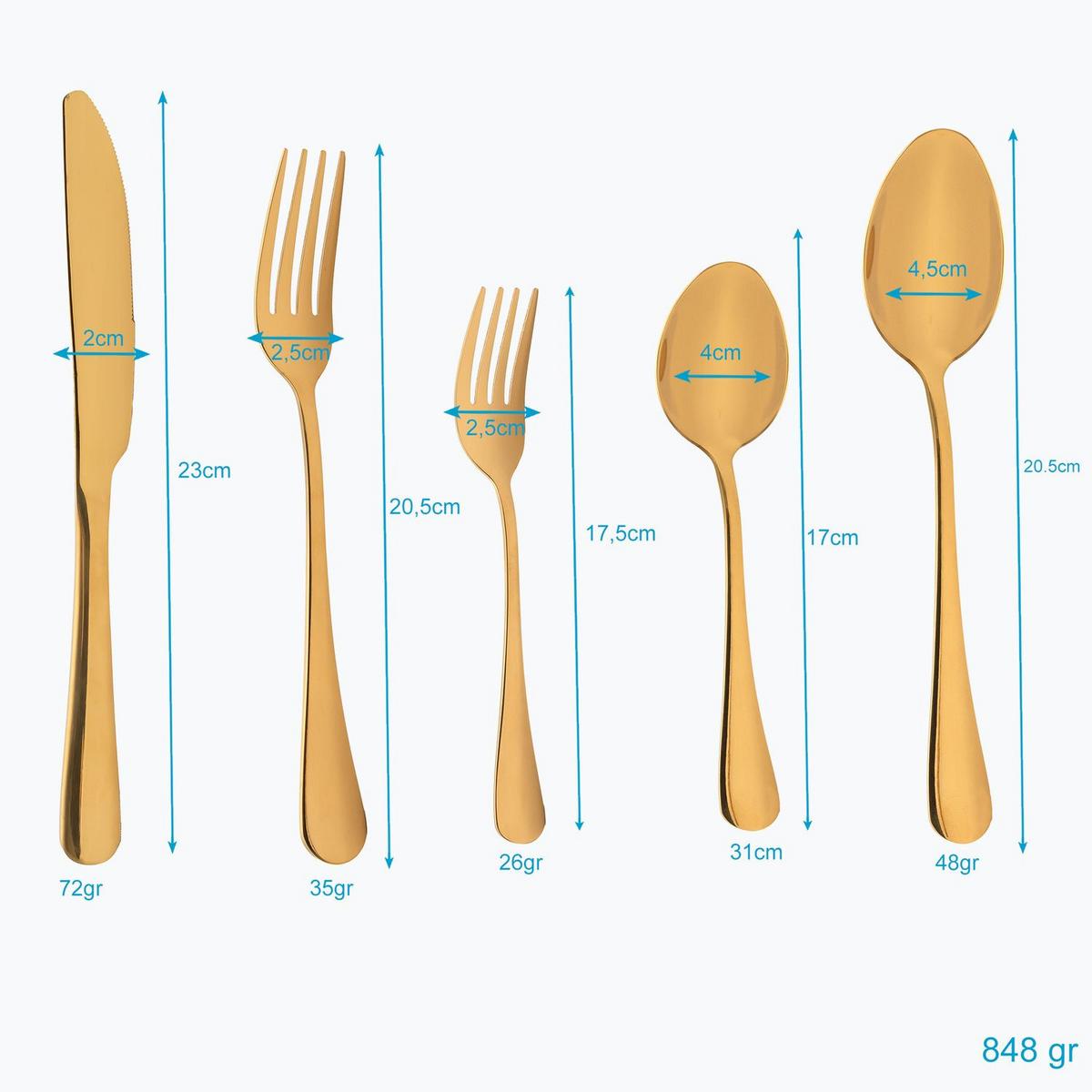 ESSBESTECK 20-teiliges Set aus Edelstahl - Goldfarben, Metall - Intirilife