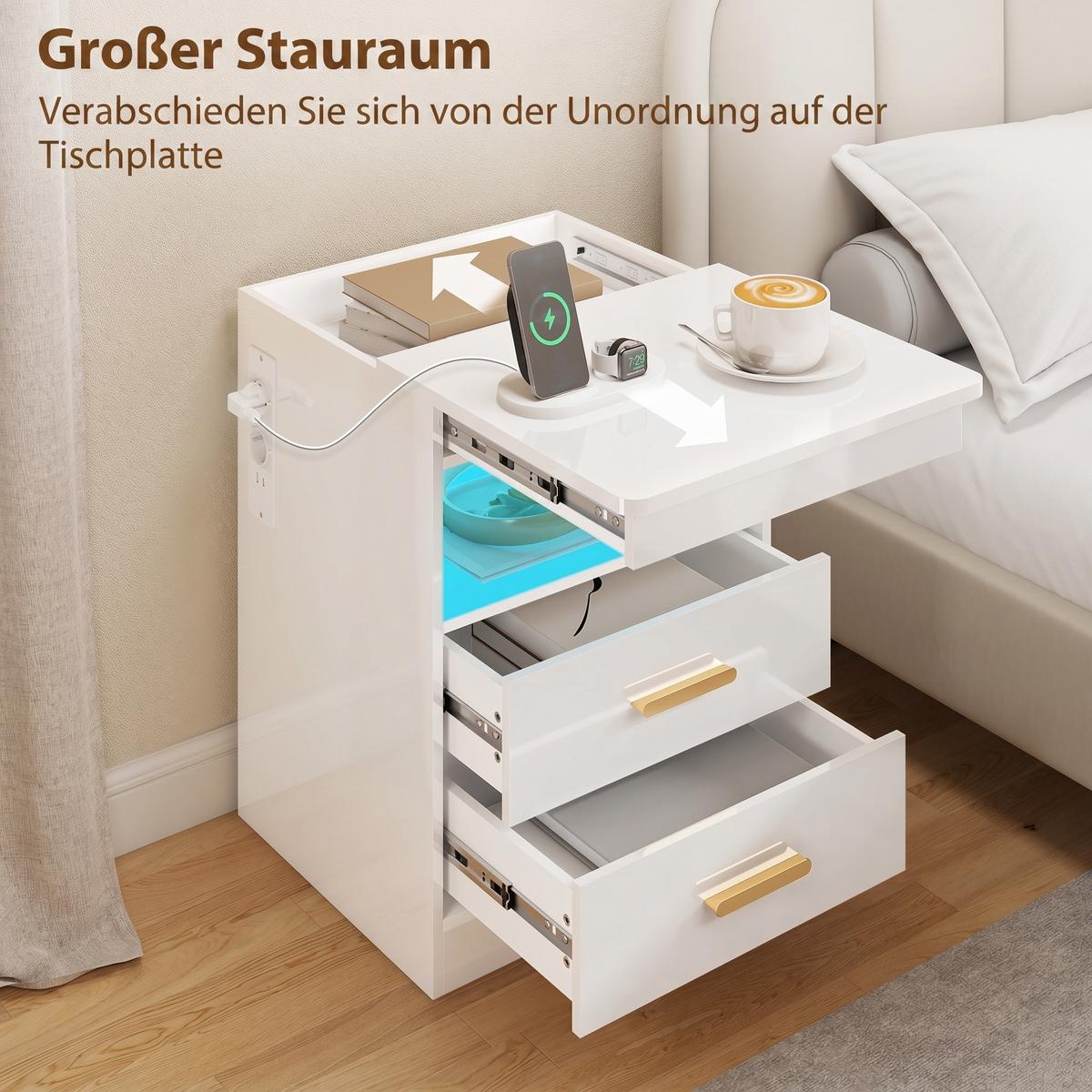 NACHTTISCH MDF Hochglanz-Weiß - Weiß Hochglanz, Holzwerkstoff/Metall (40/59/45cm) - HOMCOM