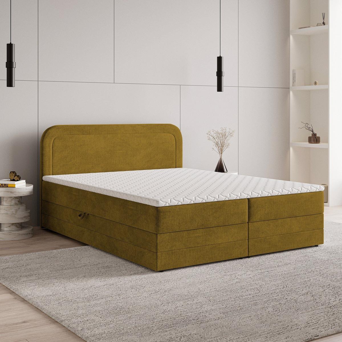 BOXBETT ARMEL 160x200 cm mit Matratze und Topper - Gelb - Gelb, Holz (160/200cm) - MASSENO