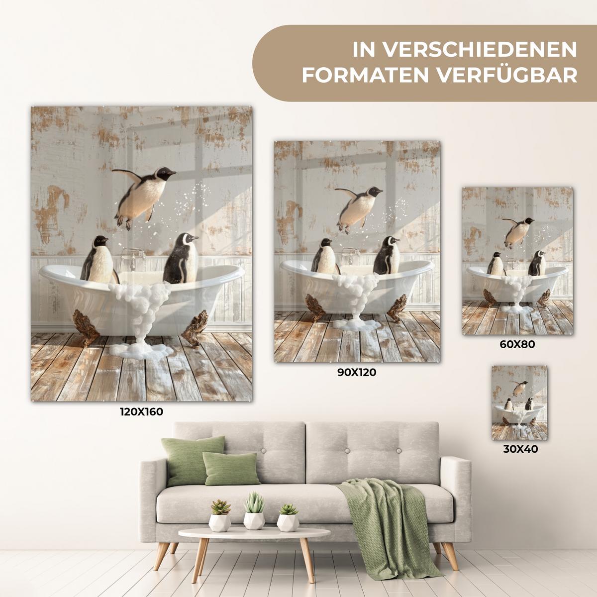ACRYLGLASBILD Vintage - Pinguin - Badewanne - Schaumstoff 60x80 cm - Schwarz, Glas (60/80cm) - MuchoWow