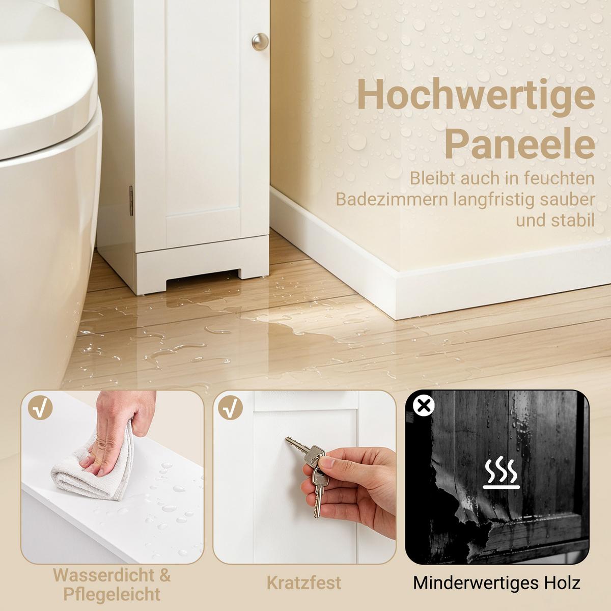 TOILETTENSCHRANK MIT TOILETTENPAPIERHALTER, 1 Tür Weiß 20x18x95cm Modern - Weiß, Holzwerkstoff (18/95/20cm) - SoBuy