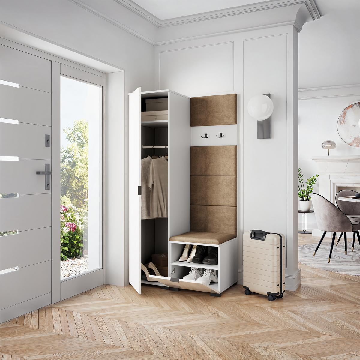 GARDEROBENSCHRANK LORI 95/181/51 cm Modern Garderobe-Set Weiß - Weiß/Mokka, Holzwerkstoff (95/181/51cm) - MASSENO